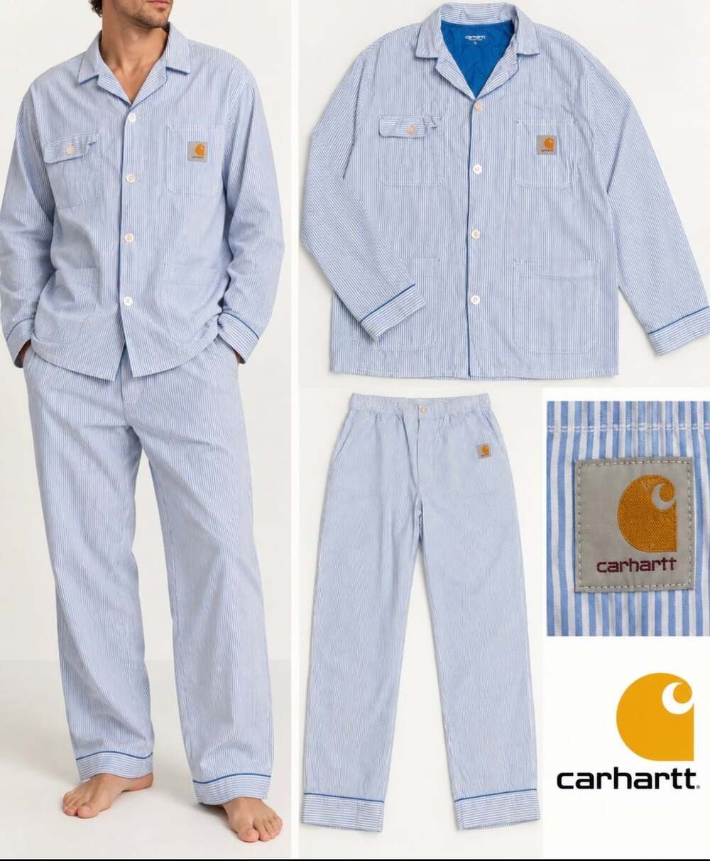 Carhartt WIP Men’s Pinstripe Pajama Lounge Set Blue White 100% Cotton L